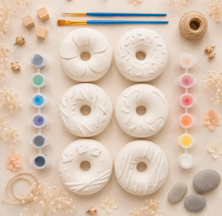 Kit de peinture moulage figurine thème donuts - Création artisanale Activité manuelle pour enfants et adultes