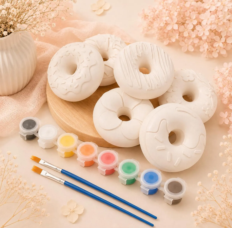 Kit de peinture moulage figurine thème donuts - Création artisanale Activité manuelle pour enfants et adultes