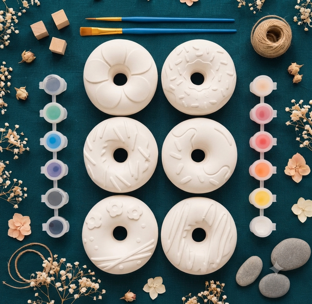 Kit de peinture moulage figurine thème donuts - Création artisanale Activité manuelle pour enfants et adultes