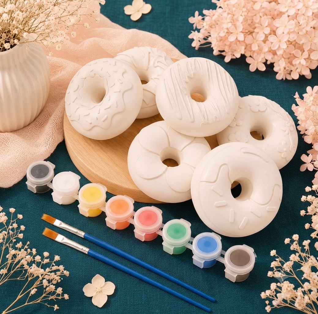 Kit de peinture moulage figurine thème donuts - Création artisanale Activité manuelle pour enfants et adultes